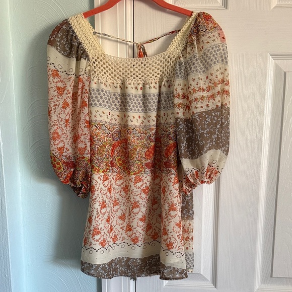 DAVI & DANI Tops - DAVI & DANI Boho Floral Patchwork Blouse